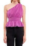 Endless Rose One-shoulder Textured Tulle Top In Lavender