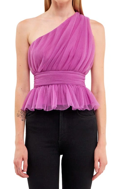 Endless Rose One-shoulder Textured Tulle Top In Lavender
