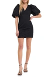 Endless Rose Cutout Puff Sleeve Cotton Minidress In Black
