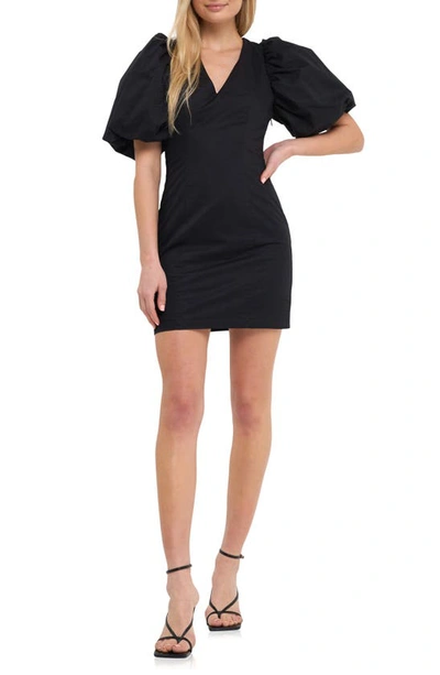 Endless Rose Cutout Puff Sleeve Cotton Minidress In Black
