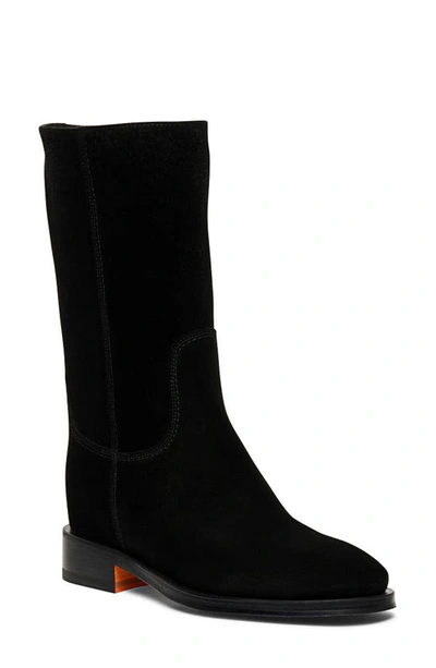 Santoni Fleeces Suede Mid-calf Boots In Black