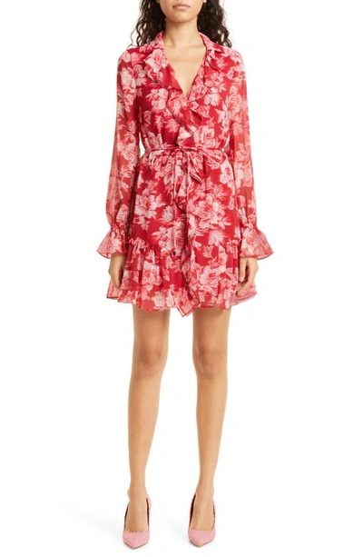 Ted Baker Linndie Floral-print Ruffle-detail Crepe Mini Dress In Red