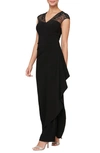 Alex Evenings Illusion Lace Matte Jersey Column Gown In Black