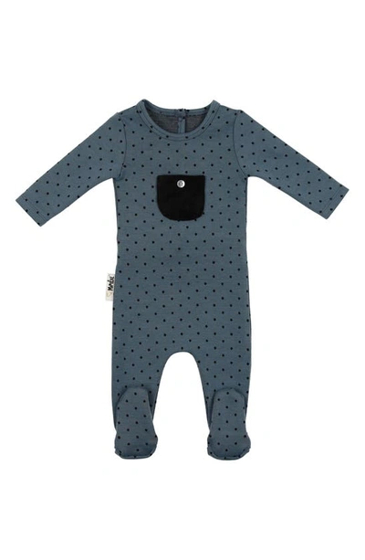 Maniere Babies' Polka Dot Pocket Footie In Blue/ Black