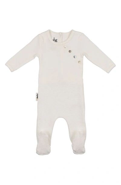 Maniere Babies' Quilted Waffle Weave Stretch Cotton Footie In Ivory