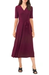 Chaus Tie Belt Midi Dress In Mulberry