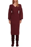 Staud Balloon-sleeve Ribbed-knit Sweater Dress In Red