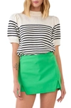 English Factory Stripe Short Puff Sleeve Sweater In White/ Black
