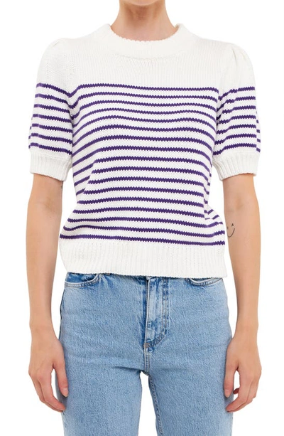 ENGLISH FACTORY ENGLISH FACTORY STRIPE SHORT PUFF SLEEVE SWEATER