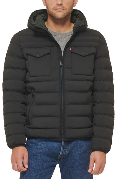 Levi's Stretch Hooded Puffer Jacket In Black