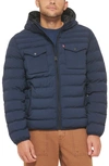 Levi's Hooded 2 Chest Pocket Puffer Jacket In Navy