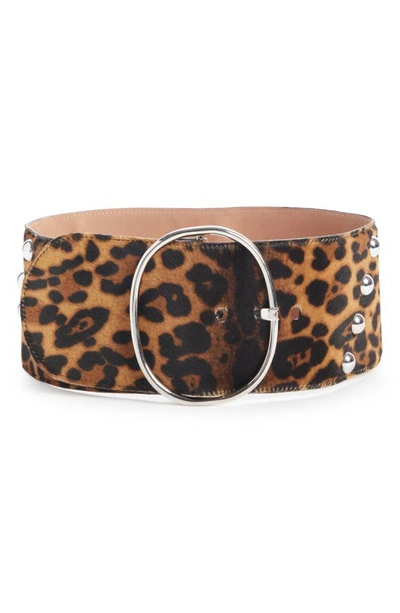 Alaïa Ovale Leopard Print Genuine Calf Hair Belt In Brun Sepia