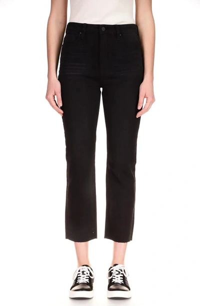 Sanctuary Good Vibes High Waist Raw Hem Ankle Straight Leg Jeans In Black
