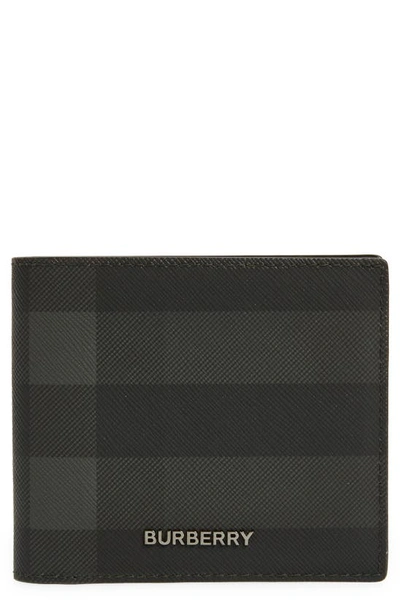 Burberry Check Canvas Bifold Wallet In Charcoal