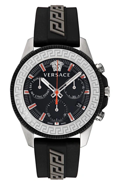 Versace Men's Greca Action 45mm Stainless Steel Chronograph Watch In Black