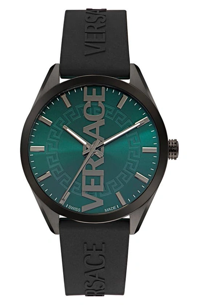 Versace Men's V-vertical Silicone Logo Watch, 42mm In Black / Green / Gun Metal / Gunmetal