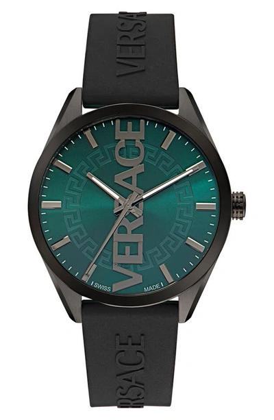 Versace Men's V-vertical Silicone Logo Watch, 42mm In Green