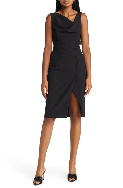 Black Halo Bridget Button-front Cowl-neck Sheath Dress In Black