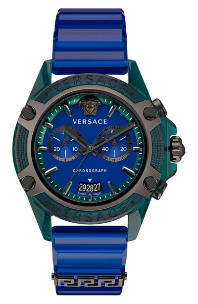 Versace Icon Active Chronograph Silicone Strap Watch, 44mm In Blue