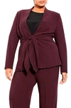 City Chic Elegance Tie Front Blazer In Oxblood