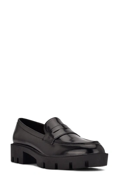 Nine West Maibel Platform Penny Loafer In Black Patent