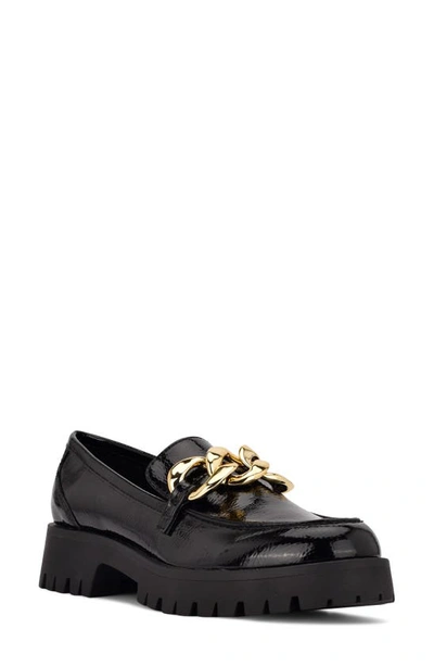 Nine West Gracy Chain Faux Leather Platform Loafer In Black Patent