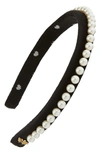 Lele Sadoughi Pearl Embellished Velvet Gigi Headband In Jet 001