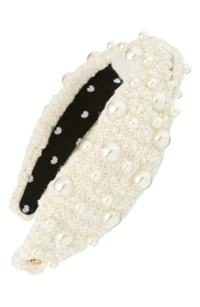 Lele Sadoughi Multi Faux Pearl Tweed Knit Knotted Headband In Ivory