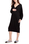 HATCH THE VISITOR HOSPITAL LONG SLEEVE MATERNITY MIDI DRESS