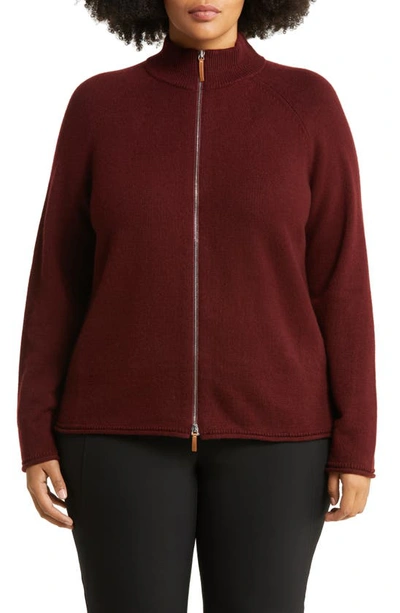 Lafayette 148 Plus-size Cashmere Stand Collar Zip-front Cardigan In Brown