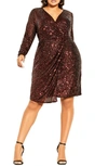City Chic Razzle Long Sleeve Dress In Ruby