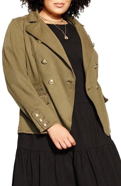 City Chic Harper Denim Blazer Jacket In Khaki