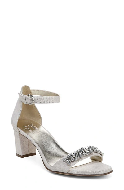 Naturalizer Leather Ankle Strap Sandal In Silver Metallic Leather