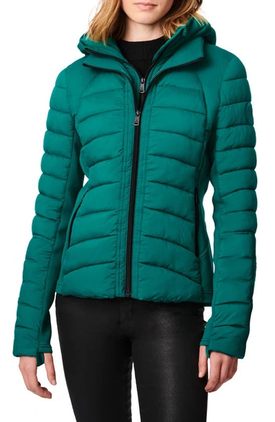 Bernardo Hooded Quilted Water Repellent Jacket In Kelly Green