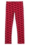 Versace Kids' La Greca Logo Stretch Cotton Leggings In Parade Red Fuxia