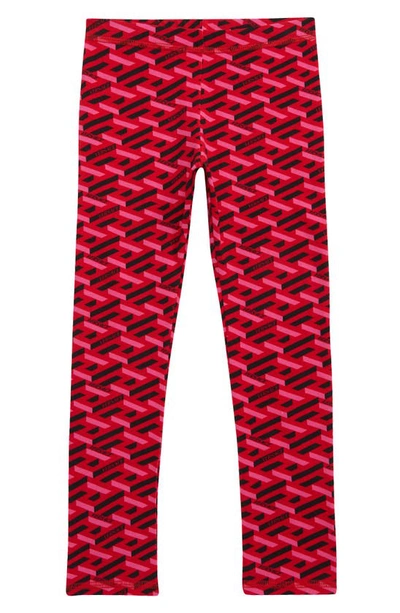 Versace Kids' La Greca Logo Stretch Cotton Leggings In Print