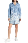 FRANK & EILEEN MARY SPLATTER LONG SLEEVE COTTON DENIM SHIRTDRESS