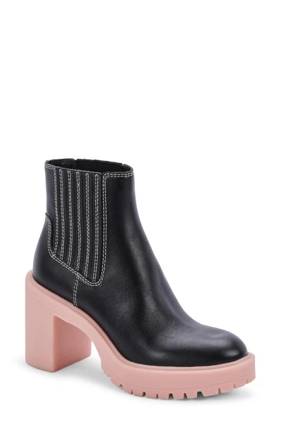 Dolce Vita Caster H2o Waterproof Lug Sole Platform Bootie In Black/ Pink Leather H2o