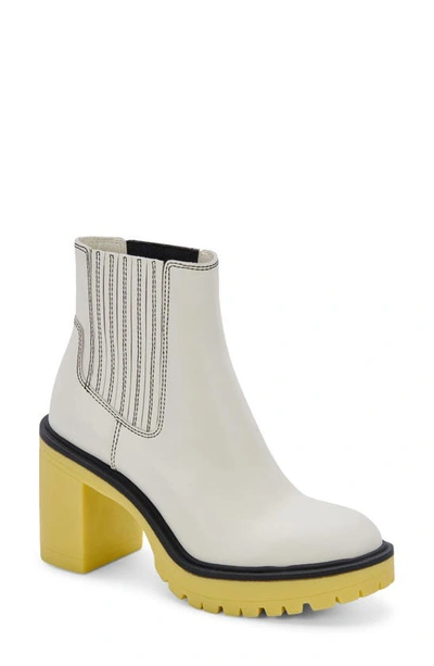 Dolce Vita Caster H2o Waterproof Block Heel Bootie In White/green Leather