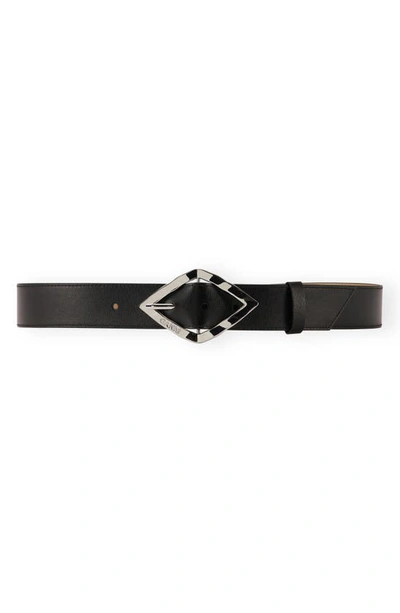 Ganni Diamond Buckle Recycled Leather Belt In Black