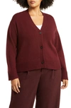 Vince Wool-cashmere Boxy V-neck Cardigan In Red