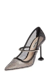 Miu Miu Crystal Embellished Fishnet Pointed Toe Pump In Black