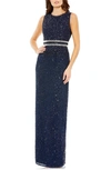 Mac Duggal Sleeveless Sequin Column Gown In Midnight