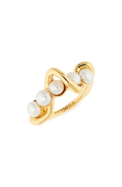 Missoma Molten Baroque Freshwater Pearl Twisted Stacking Ring In Gold