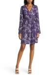 Loveappella Dot Long Sleeve Faux Wrap Dress In Purple