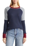 Loveappella Colorblock Raglan Sleeve Waffle Knit Top In Navy Gray