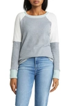 Loveappella Colorblock Raglan Sleeve Waffle Knit Top In Heather Grey Ivory