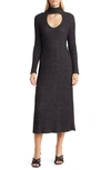 Loveappella Cutout Long Sleeve Midi Dress In Black
