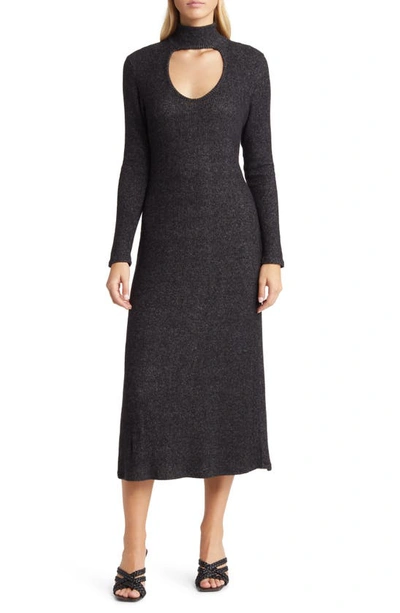 Loveappella Cutout Long Sleeve Midi Dress In Black