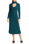Loveappella Cutout Long Sleeve Midi Dress In Green